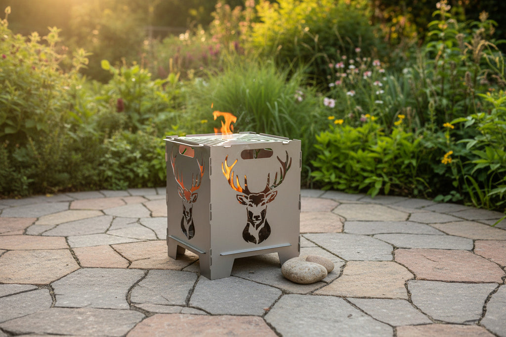 „Feuerkorb Hirsch 1 mit Grillrost aus Stahl, geeignet zum Grillen und Feuern"