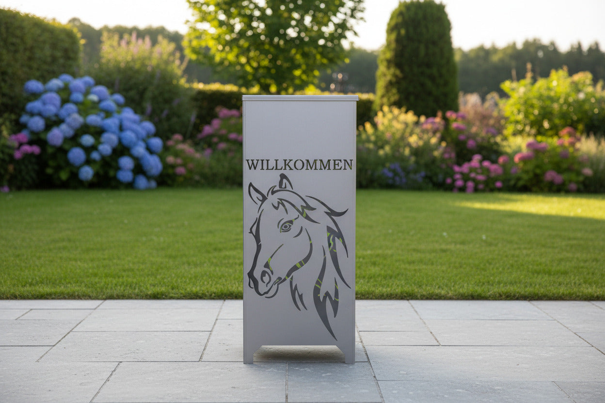 Dekosäule / Metallsäule Willkommen "Pferdekopf"