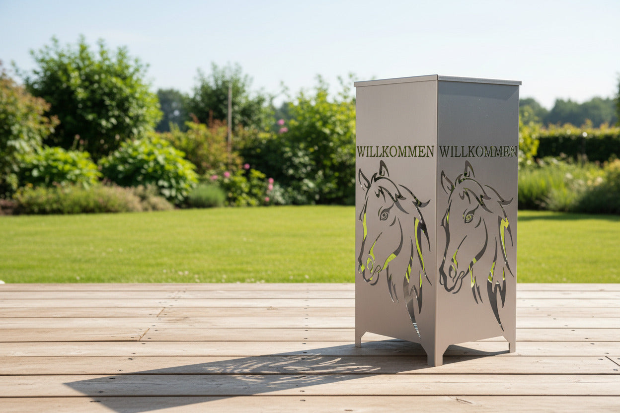 Dekosäule / Metallsäule Willkommen "Pferdekopf"