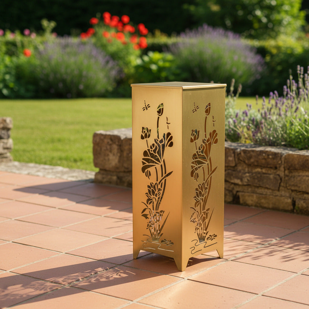 XL Dekosäule / Metallsäule "Blume und Libelle"