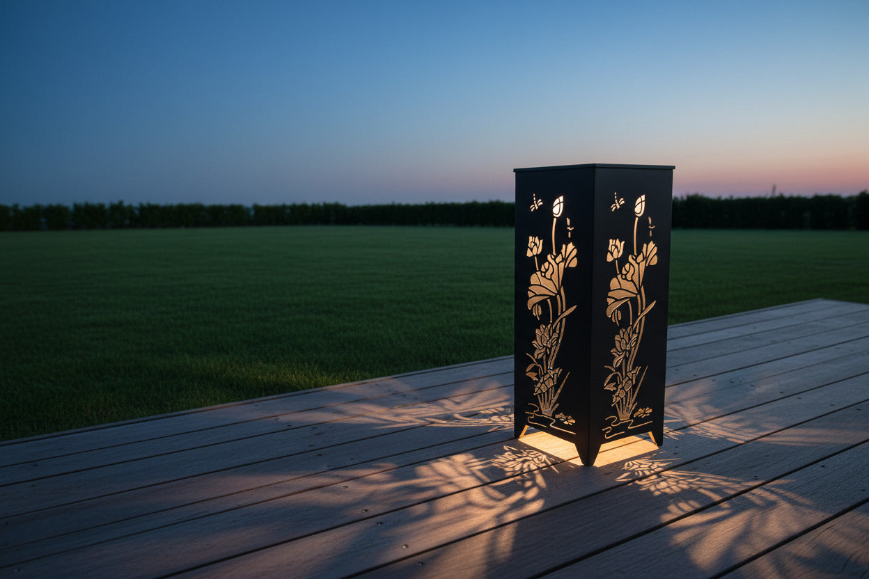 XL Dekosäule / Metallsäule "Blume und Libelle"
