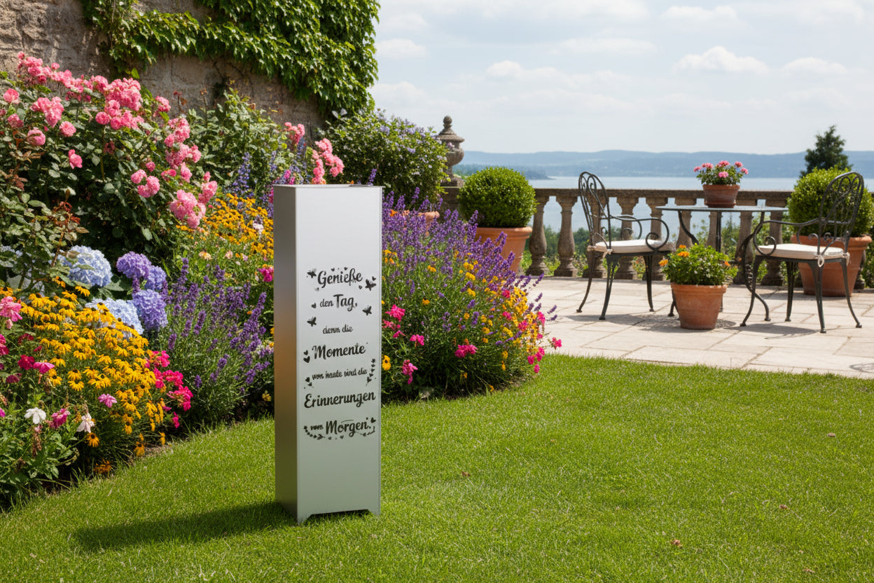 Dekosäule / Metallsäule "Genieße den Tag"