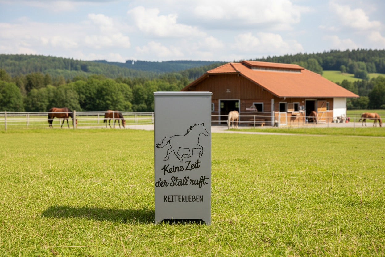 Dekosäule / Metallsäule "keine Zeit, der Stall ruft"