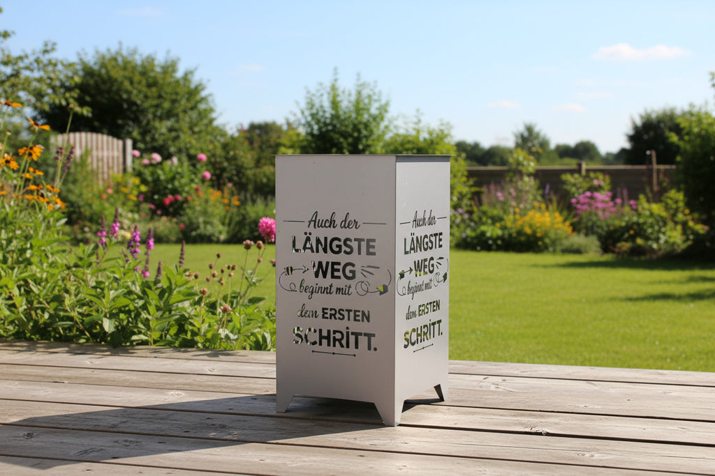 Dekosäule / Metallsäule "Auch der längst Weg..."
