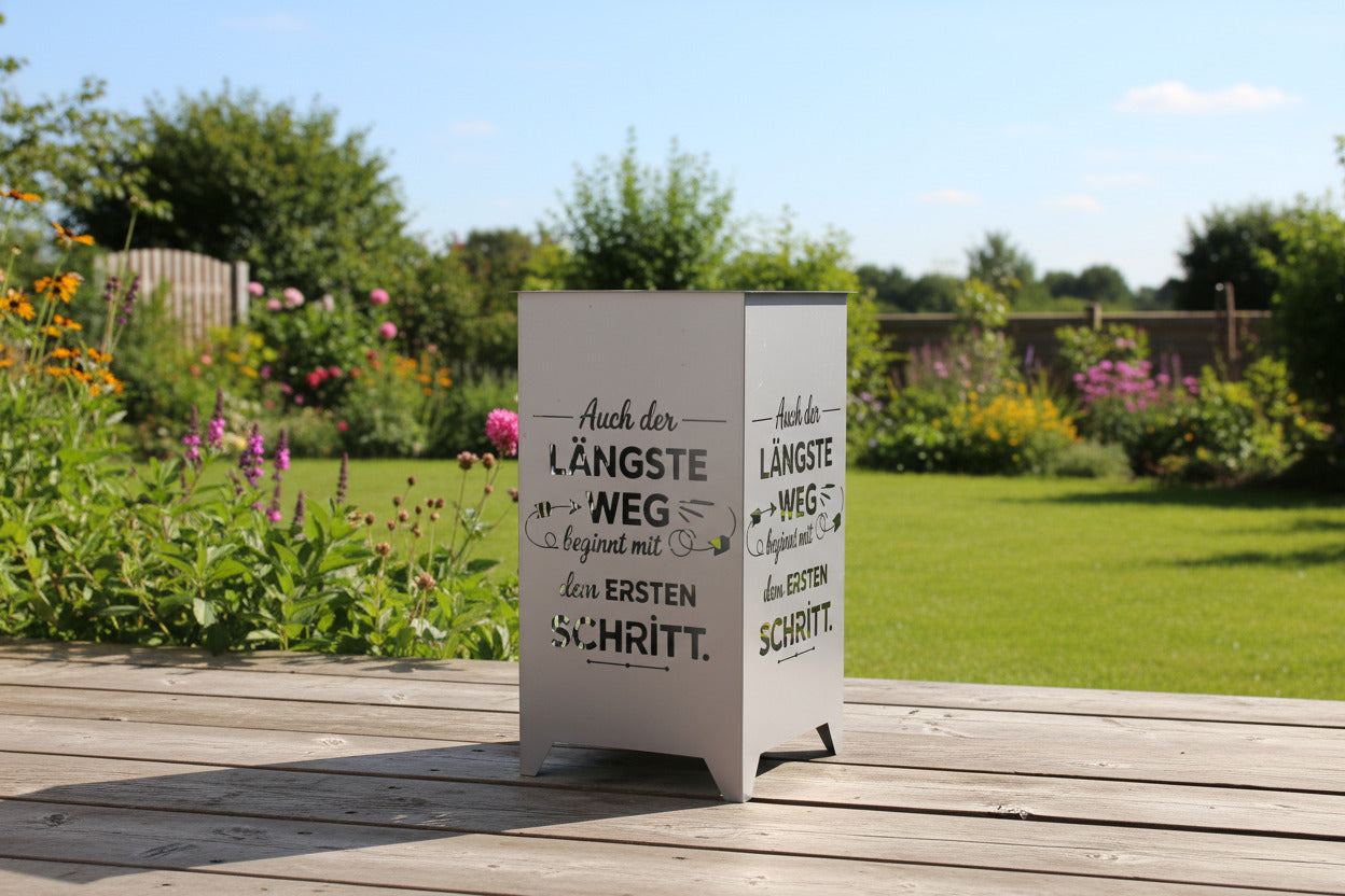 Dekosäule / Metallsäule "Auch der längst Weg..."