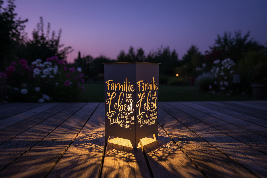 Dekosäule / Metallsäule "Familien ist wo Leben beginnt ..."