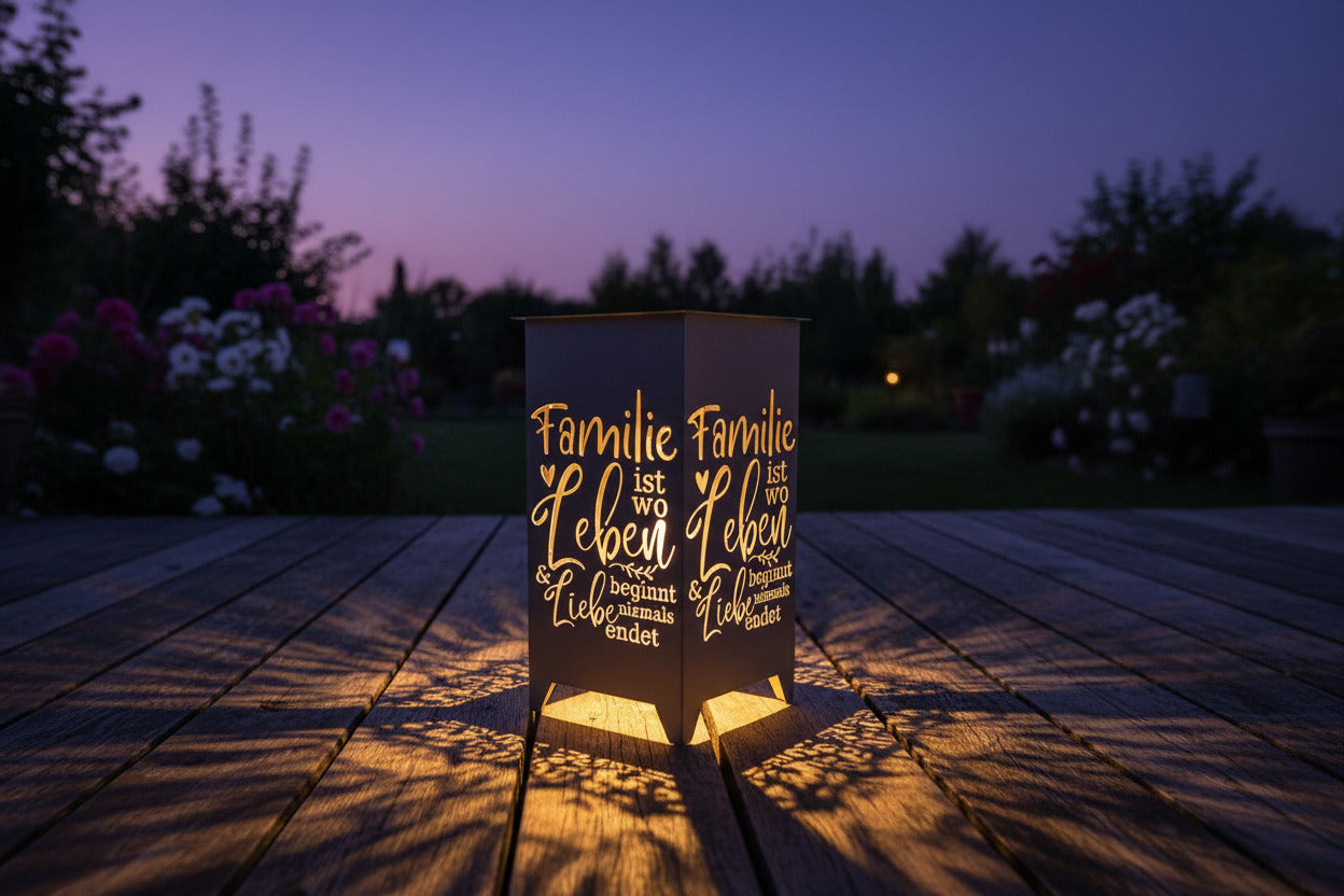 Dekosäule / Metallsäule "Familien ist wo Leben beginnt ..."