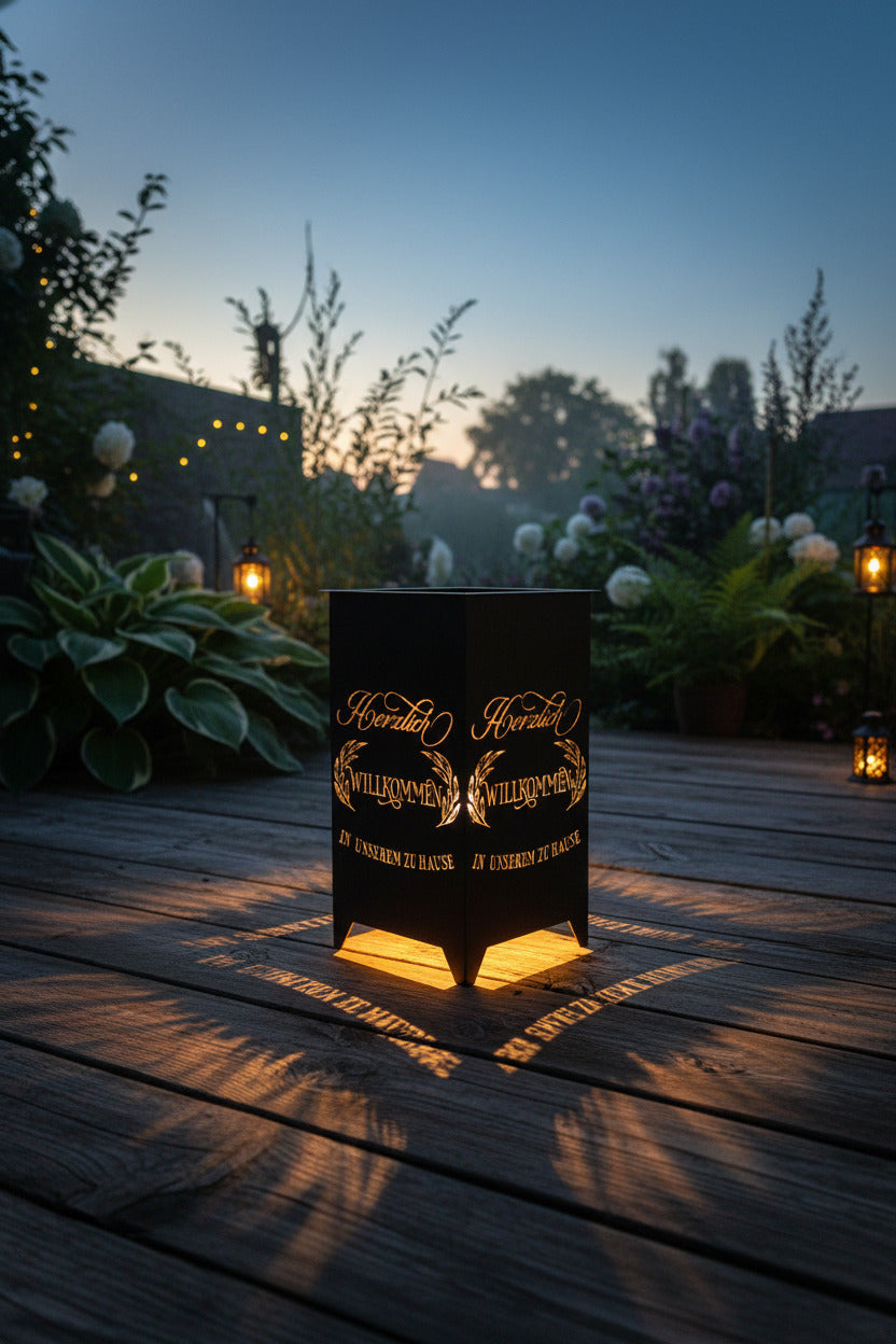 Dekosäule / Metallsäule "Herzlich Willkommen in unserem Zuhause"